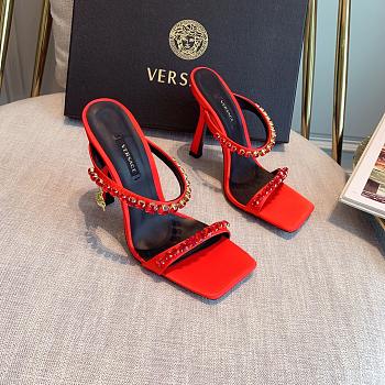 Versace Medusa Rhinestone Mules in Red