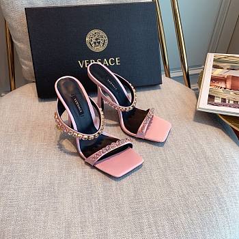 Versace Medusa Rhinestone Mules in Pink