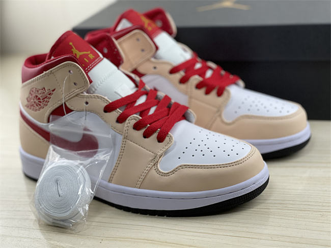 Air Jordan 1 Mid Beige Red (GS) 554725-201 - 1