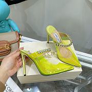 Jimmy Choo Clear Plexi Mules with Multicoloured Crystal Strap in Green - 1