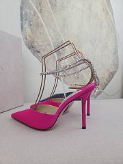 Jimmy Choo Saeda 100 Fuchsia Satin Pink Pumps with Crystal Embellishment - 5