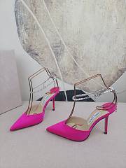 Jimmy Choo Saeda 100 Fuchsia Satin Pink Pumps with Crystal Embellishment - 4