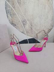 Jimmy Choo Saeda 100 Fuchsia Satin Pink Pumps with Crystal Embellishment - 3