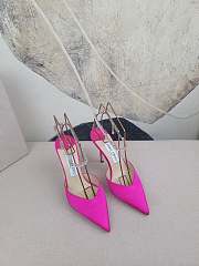 Jimmy Choo Saeda 100 Fuchsia Satin Pink Pumps with Crystal Embellishment - 2