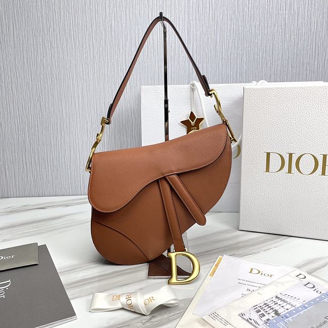 Dior Saddle Grained Leather Cognac - 25.5x20x6.5 cm - 1