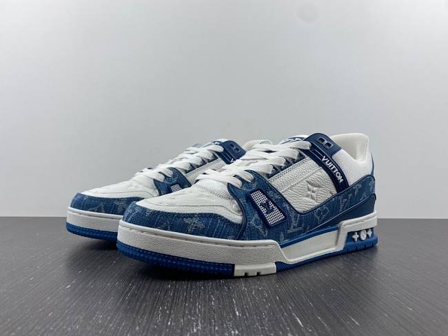 Louis Vuitton LV Trainer Monogram Denim White Blue 1A9JGU - 1