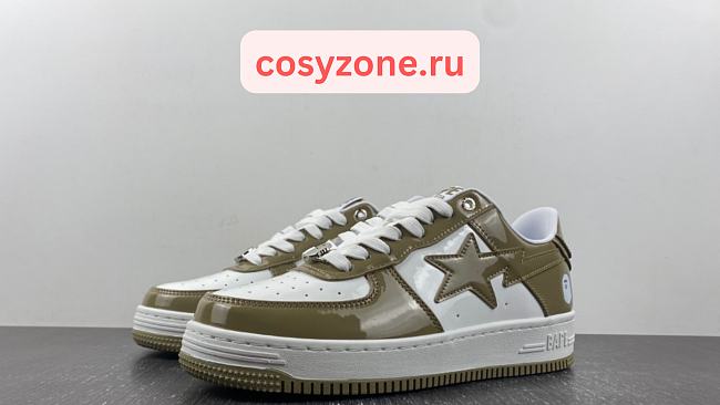 A Bathing Ape Bape Sta Patent Leather White Khaki (2023) 1I70-291-021/1I70-191-022 - 1