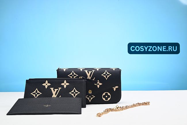 Louis Vuitton Black and Beige Giant Monogram Empreinte Félicie Pochette Gold Hardware  - 1