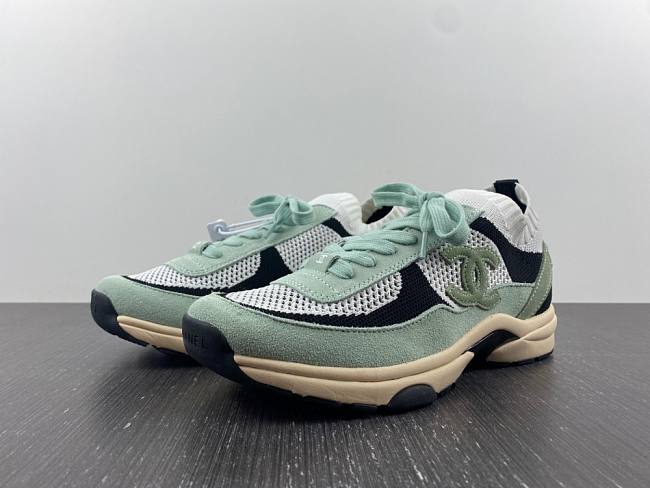 Chanel Knit & Suede Calfskin Sneakers Green & White G38750 - 1