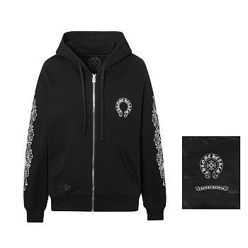 Chrome Hearts Horseshoe Floral Cross Sleeve Zip Up Hoodie