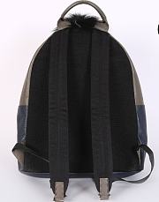 FENDI Selleria Monster & Fur Leather Backpack Blue/Khaki - 4